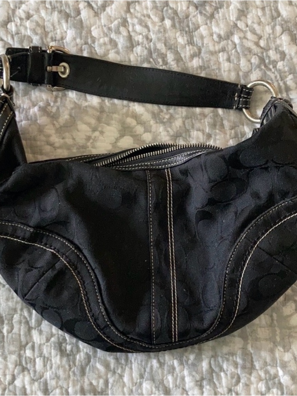 Coach Black Signature Shoulder Bag with Silver Hardware